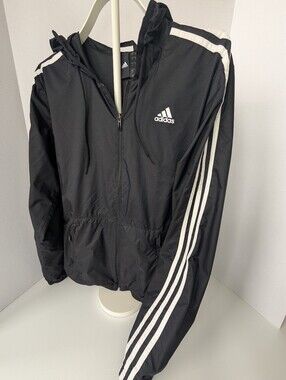 adidas ⚽ Black Windbreaker Jacket with White Stripes
